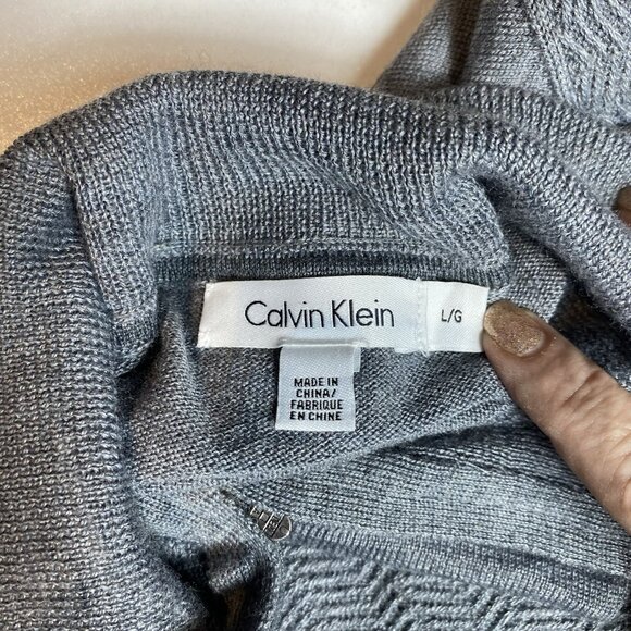 Calvin Klein Mens Sweater 1/4 Zip Gray Mock Neck Pullover Merino Wool Blend Sz L - Picture 7 of 9
